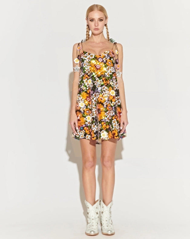 Reversible Sequin Slip Dress with Tropical Floral Pattern-Dress-Meghan Fabulous-XS-Urbanheer