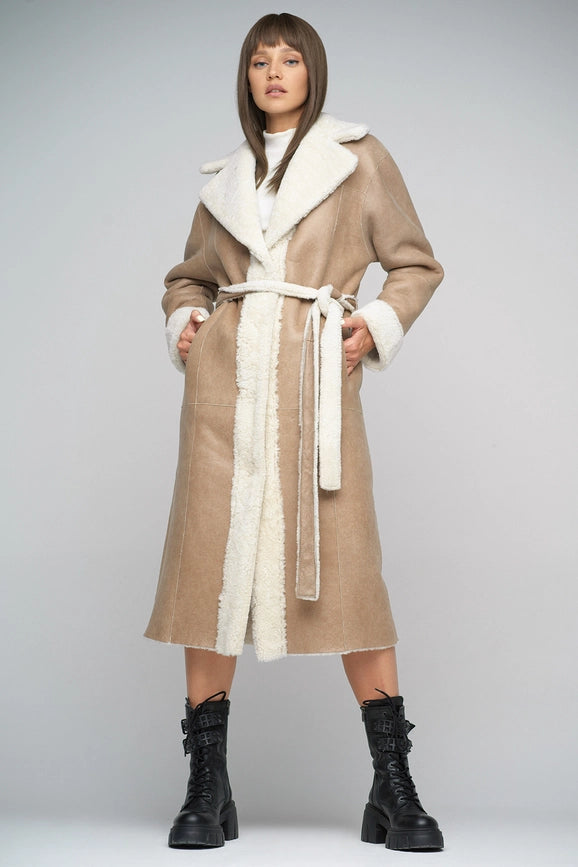 Reversible Sheepskin Coat For Women-Coat-A&A Vesa-36-beige-Urbanheer
