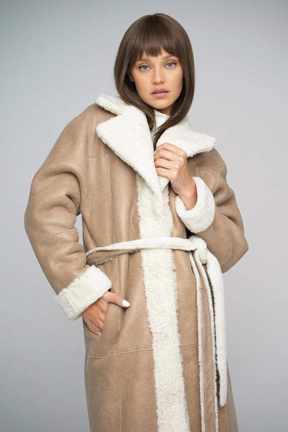 Reversible Sheepskin Coat For Women-Coat-A&A Vesa-36-beige-Urbanheer