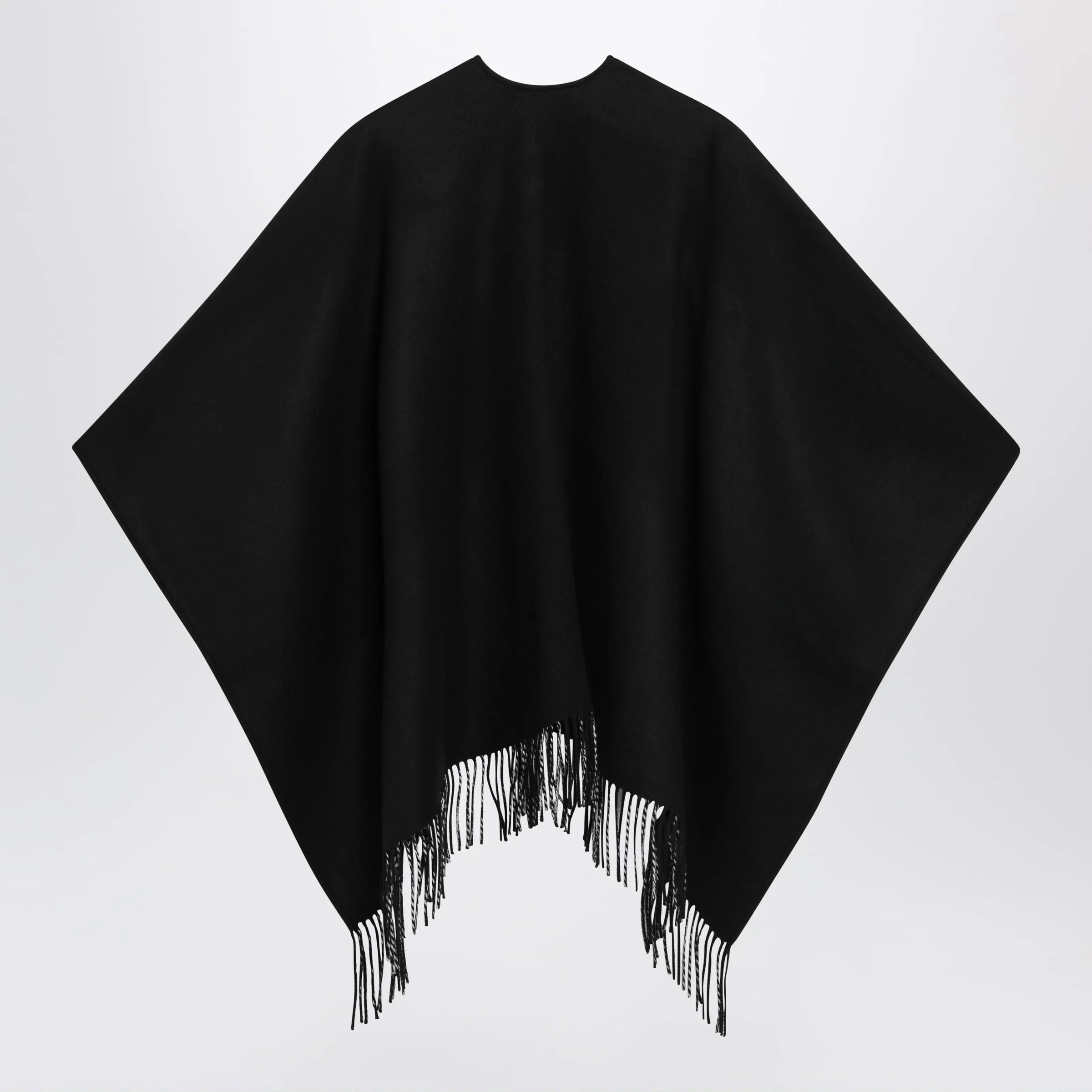 Reversible Wool Check Cape with Fringes