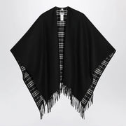 Reversible Wool Check Cape with Fringes