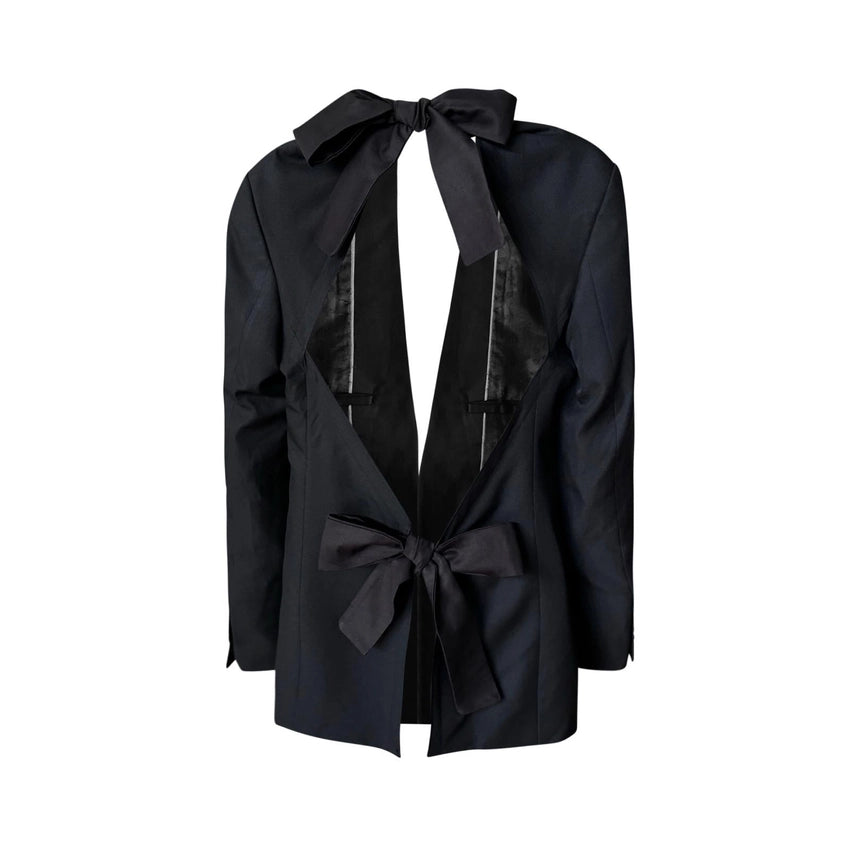 Reworked Black Blazer with Open Back and Black Bows-Blazer-London Atelier Byproduct-S//M-Black-Urbanheer