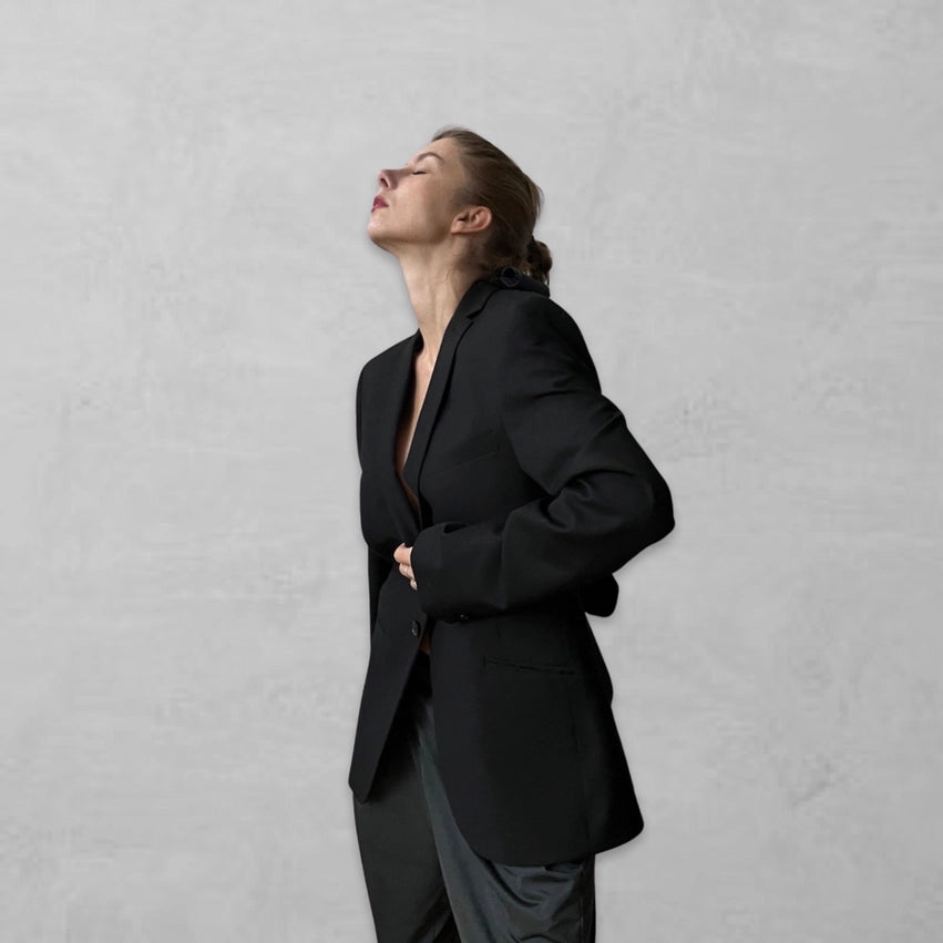 Reworked Black Blazer with Open Back and Black Bows-Blazer-London Atelier Byproduct-S//M-Black-Urbanheer