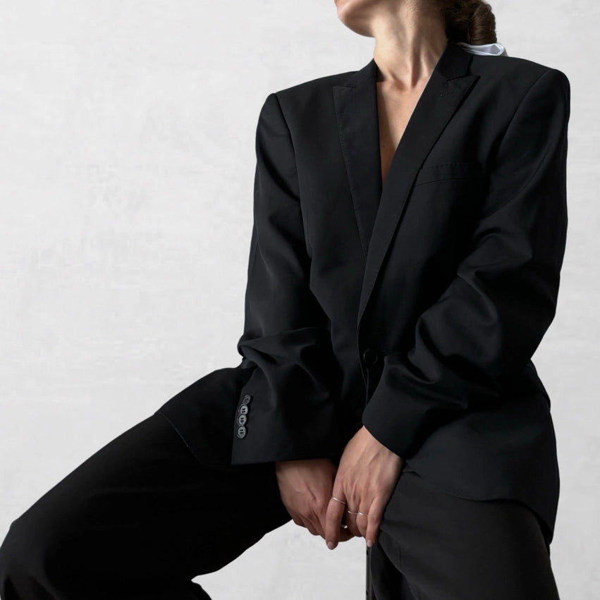 Reworked Black Blazer with Open Back and White Bows-Blazer-London Atelier Byproduct-S//M-Black-Urbanheer