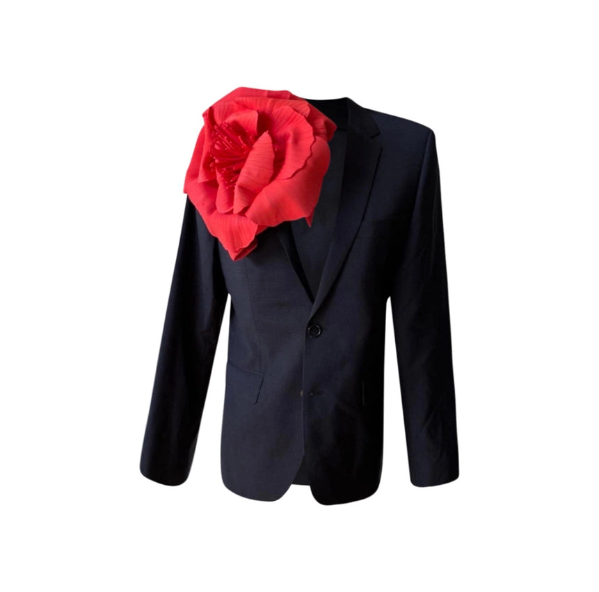 Reworked Blazer with Red Flower Pin-Blazer-London Atelier Byproduct-Versatile-Urbanheer