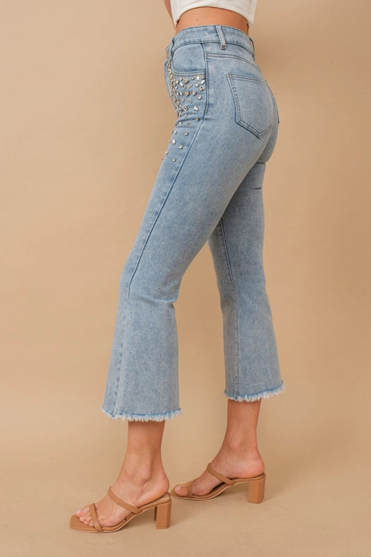 Rhinestone Denim Jeans-Jeans-Blue B-S-LIGHT WASH-Urbanheer