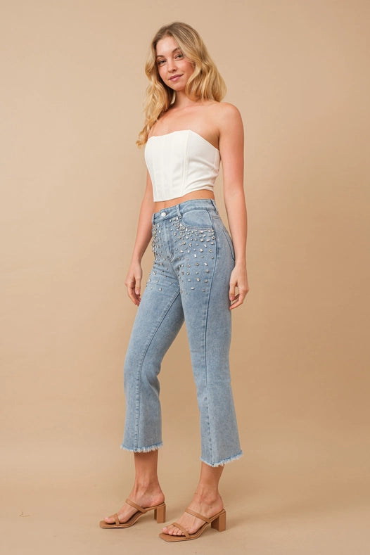 Rhinestone Denim Jeans-Jeans-Blue B-S-LIGHT WASH-Urbanheer