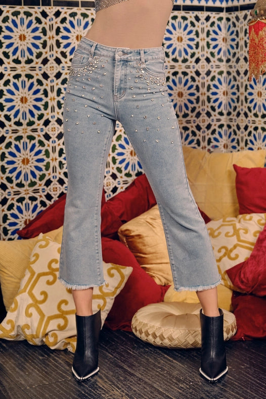 Rhinestone Denim Jeans-Jeans-Blue B-S-LIGHT WASH-Urbanheer