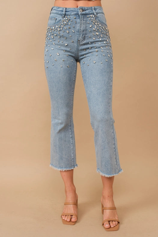 Rhinestone Denim Jeans-Jeans-Blue B-S-LIGHT WASH-Urbanheer