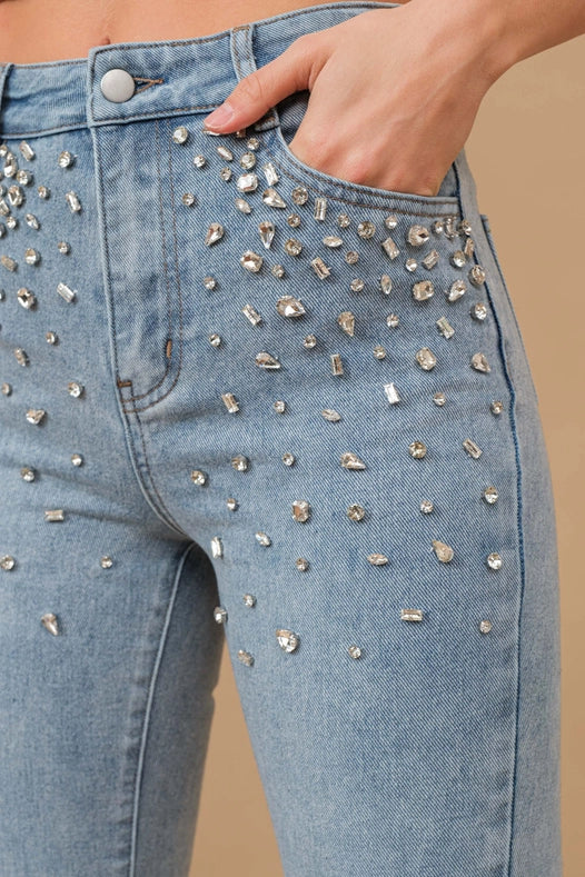 Rhinestone Denim Jeans-Jeans-Blue B-S-LIGHT WASH-Urbanheer