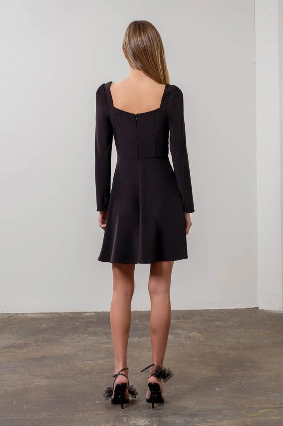 Rhinestone Detail Flare Mini Dress-Dress-Moon River-XS-BLACK-Urbanheer