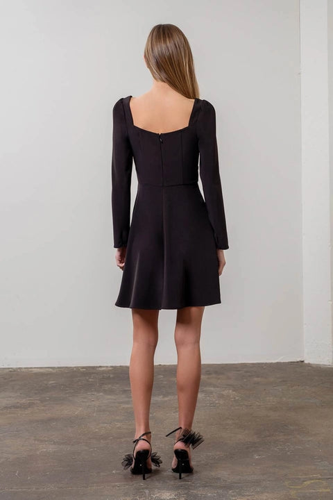 Rhinestone Detail Flare Mini Dress-Dress-Moon River-XS-BLACK-Urbanheer