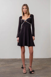 Rhinestone Detail Flare Mini Dress-Dress-Moon River-XS-BLACK-Urbanheer