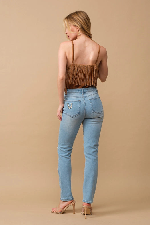 Rhinestone Embellishment W/ Embroidered Jeans-Jeans-Blue B-S-MED WASH-Urbanheer