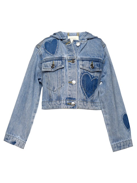 Rhinestone Shadow Heart/Flower Denim Jacket