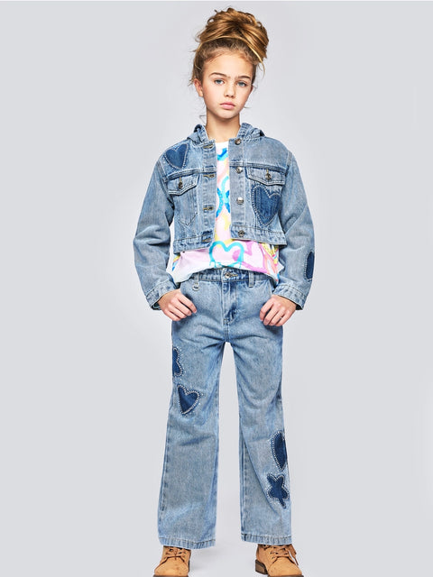 Rhinestone Shadow Heart/Flower Denim Jacket