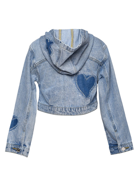 Rhinestone Shadow Heart/Flower Denim Jacket