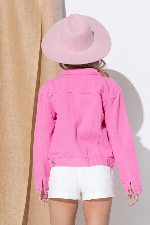 Rhinestone Stars On Denim Jacket Hot Pink