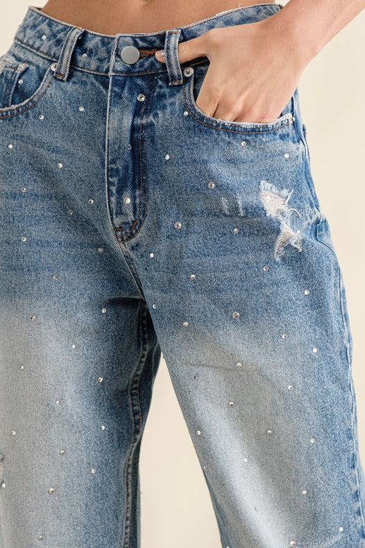 Rhinestone Studded Denim Jeans