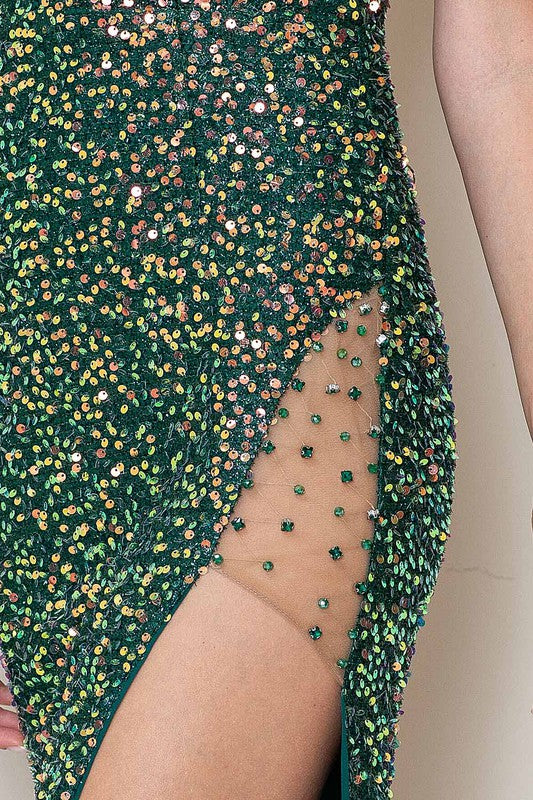 Rhinestones Side Detail Sequin Maxi Dress Emerald from Maniju Urbanheer Rhinestones Side Detail Sequin Maxi Dress Emerald from Maniju Urbanheer