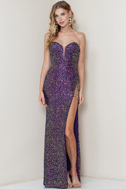 Rhinestones Side Detail Sequin Maxi Dress Purple-Dress-Maniju-S-Urbanheer