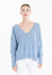 Ria 3 Sky Blue Oversized Deep V-Neck Cashmere Sweater-Sweater-STUDIO CASHMERE8-S-sky blue-Urbanheer