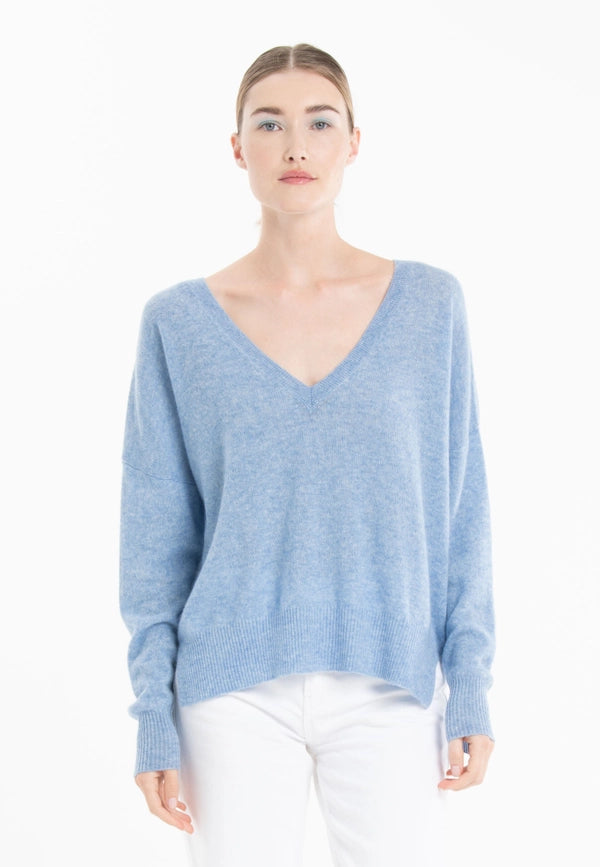 Ria 3 Sky Blue Oversized Deep V-Neck Cashmere Sweater-Sweater-STUDIO CASHMERE8-S-sky blue-Urbanheer