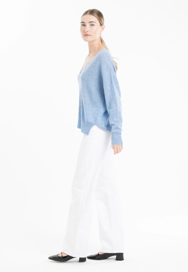 Ria 3 Sky Blue Oversized Deep V-Neck Cashmere Sweater-Sweater-STUDIO CASHMERE8-S-sky blue-Urbanheer