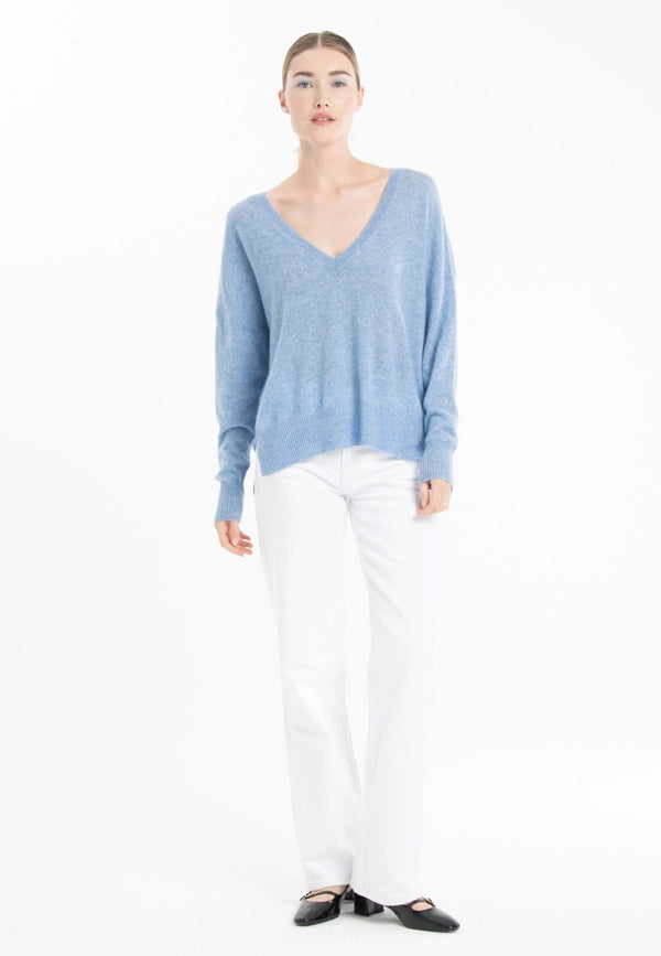 Ria 3 Sky Blue Oversized Deep V-Neck Cashmere Sweater-Sweater-STUDIO CASHMERE8-S-sky blue-Urbanheer