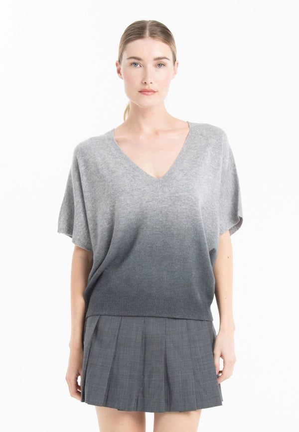 Ria 7 V-Neck Tie & Dye Bat Sleeves Sweater in Light Grey/Charcoal Grey Cashmere-Sweater-STUDIO CASHMERE8-S/M-light grey/anthracite gray-Urbanheer