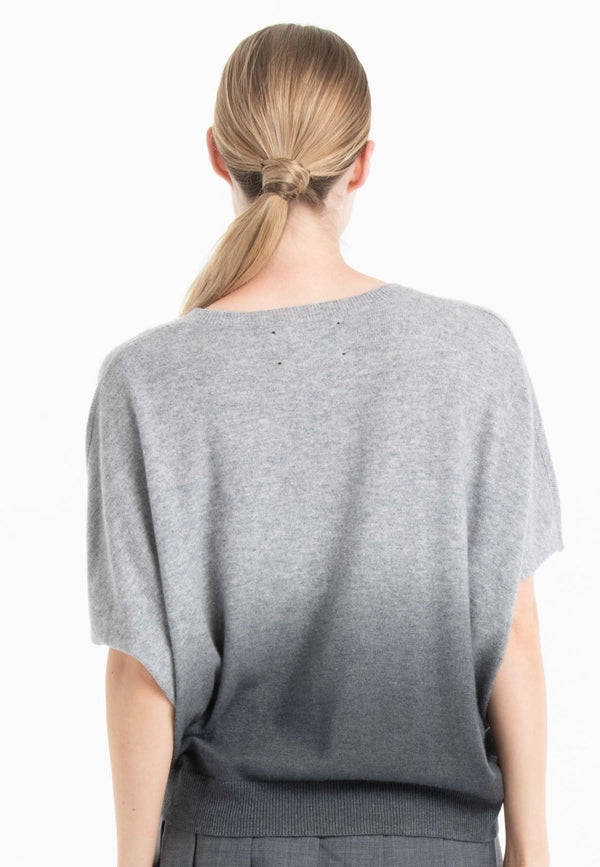 Ria 7 V-Neck Tie & Dye Bat Sleeves Sweater in Light Grey/Charcoal Grey Cashmere-Sweater-STUDIO CASHMERE8-S/M-light grey/anthracite gray-Urbanheer