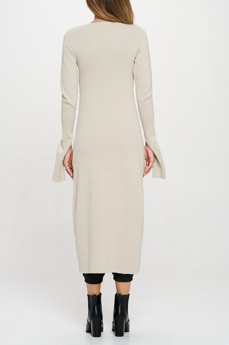 Rib Knit Maxi Dress with Buttons and Open Sleeve-New Arrival-Reneecollection-Small-OYSTER-Urbanheer