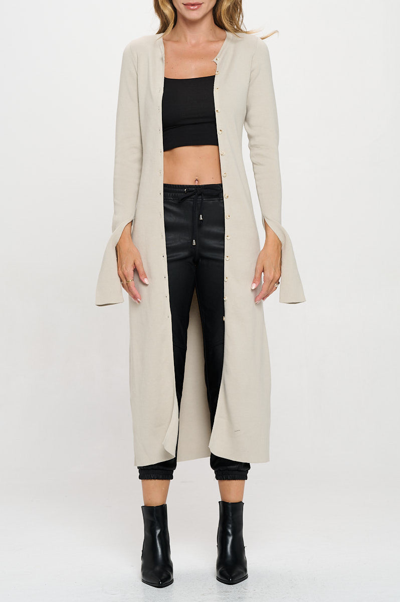 Rib Knit Maxi Dress with Buttons and Open Sleeve-New Arrival-Reneecollection-Small-OYSTER-Urbanheer