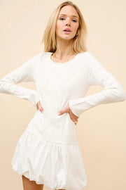 Ribbed Bubble Hem Mini Dress-Dress-Blue B-S-OFF WHITE-Urbanheer