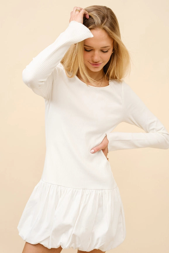Ribbed Bubble Hem Mini Dress-Dress-Blue B-S-OFF WHITE-Urbanheer
