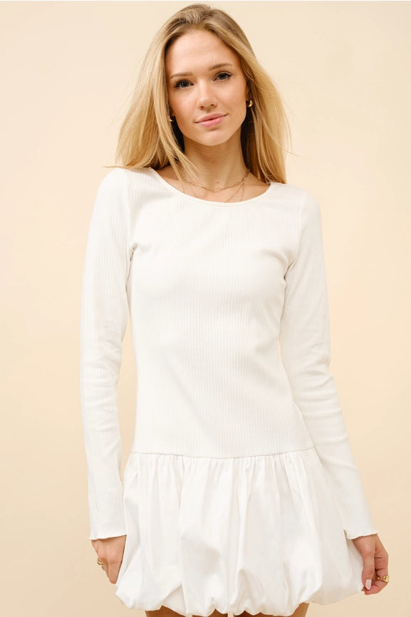 Ribbed Bubble Hem Mini Dress-Dress-Blue B-S-OFF WHITE-Urbanheer