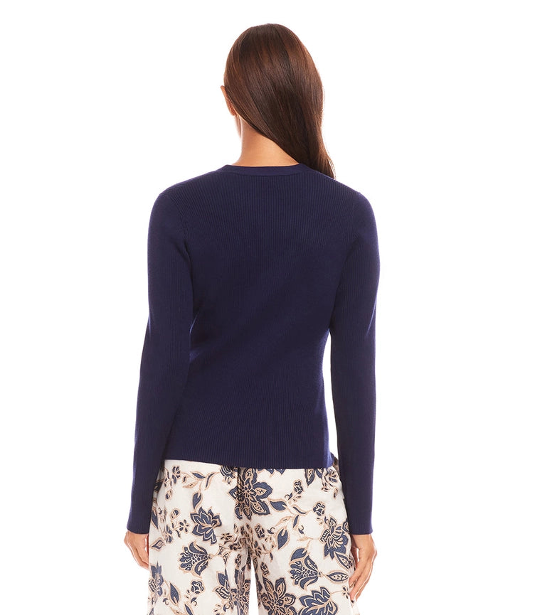 Ribbed Cardigan Sweater-Sweater-Karen Kane-XS-Navy-Urbanheer