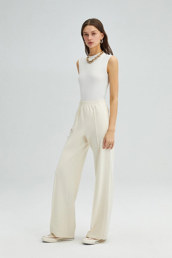 Ribbed Crepe Trousers Cream-Trousers-Touché-36-Cream-Urbanheer