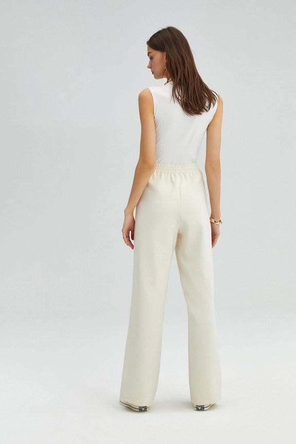 Ribbed Crepe Trousers Cream-Trousers-Touché-36-Cream-Urbanheer