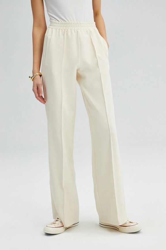 Ribbed Crepe Trousers Cream-Trousers-Touché-36-Cream-Urbanheer