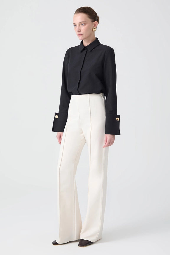 Ribbed Crepe Trousers Ecru-Trousers-Touché-S-Ecru-Urbanheer