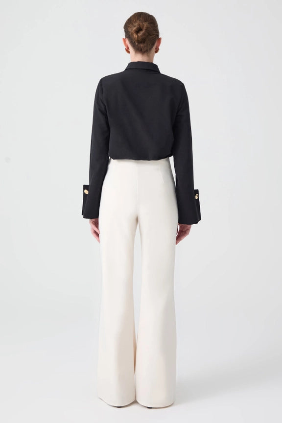 Ribbed Crepe Trousers Ecru-Trousers-Touché-S-Ecru-Urbanheer