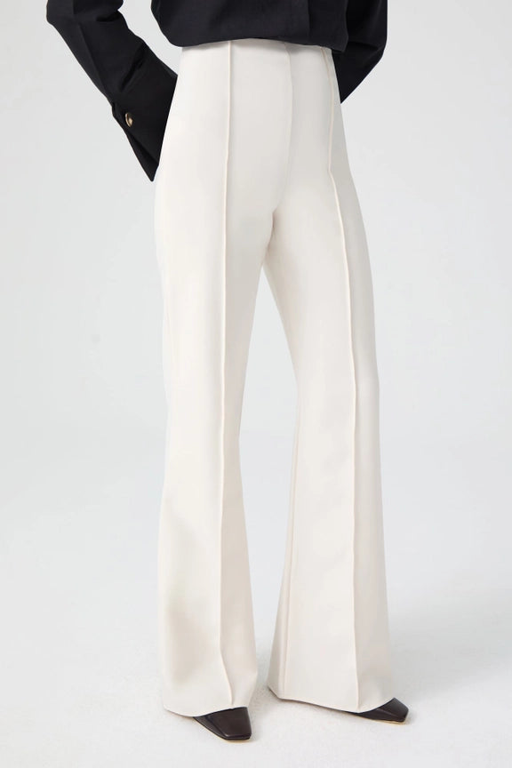 Ribbed Crepe Trousers Ecru-Trousers-Touché-S-Ecru-Urbanheer