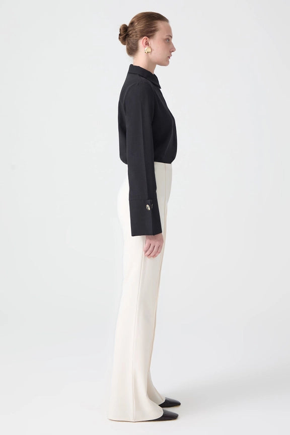 Ribbed Crepe Trousers Ecru-Trousers-Touché-S-Ecru-Urbanheer