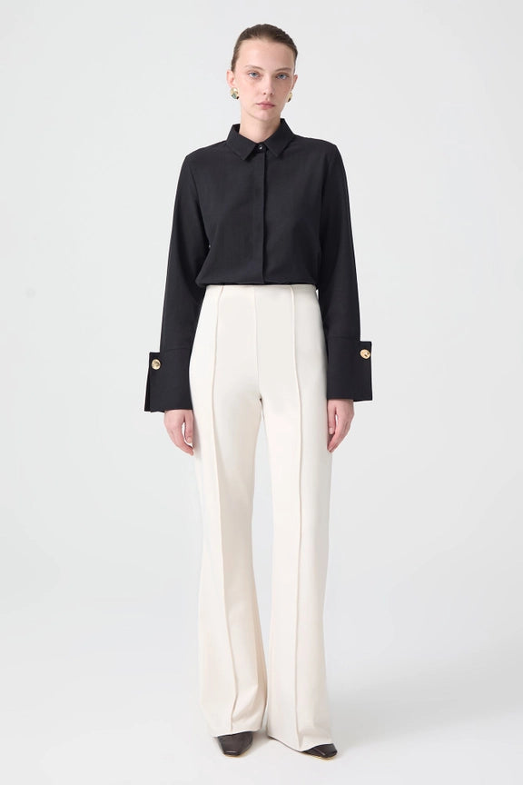 Ribbed Crepe Trousers Ecru-Trousers-Touché-S-Ecru-Urbanheer