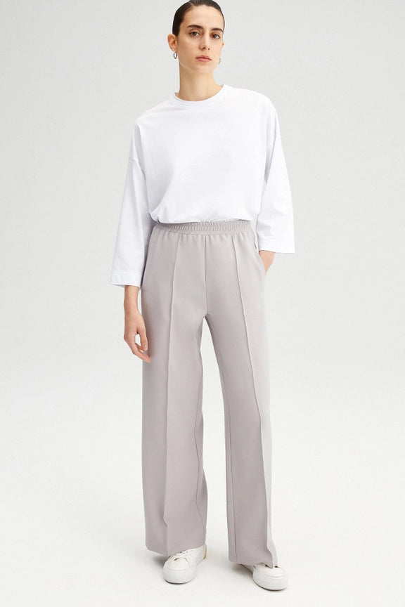 Ribbed Crepe Trousers Grey-Trousers-Touché-36-Grey-Urbanheer