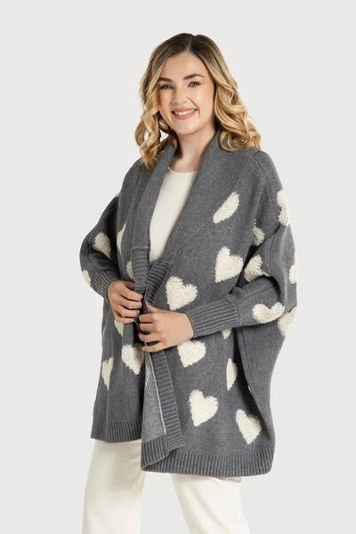 Ribbed Heart Cardigan Light Grey-Cardigan-SAACHI-Light Grey-Urbanheer