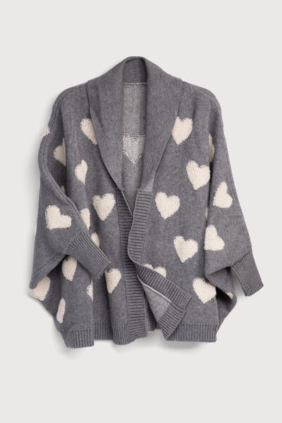 Ribbed Heart Cardigan Light Grey-Cardigan-SAACHI-Light Grey-Urbanheer
