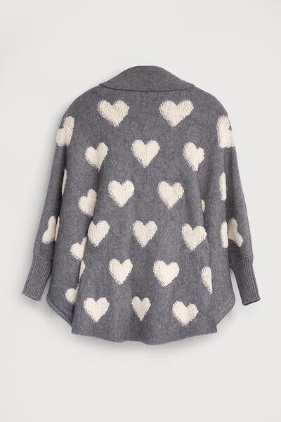 Ribbed Heart Cardigan Light Grey-Cardigan-SAACHI-Light Grey-Urbanheer
