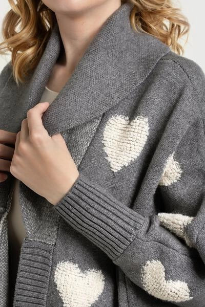 Ribbed Heart Cardigan Light Grey-Cardigan-SAACHI-Light Grey-Urbanheer